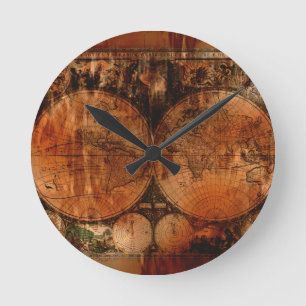 Horloge Ronde Historique de la carte de l'Ancien Monde vintage