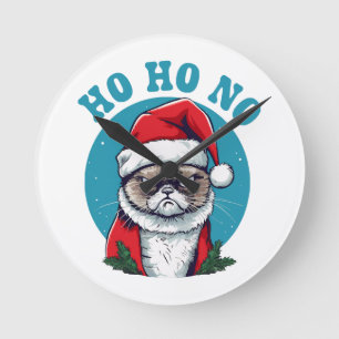 Horloge Ronde Ho ho non - drôle de chat de Noël grincheux