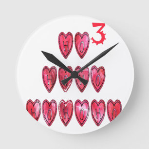 Horloge Ronde Hohoho! Santa cœurs cool texte Noël amour desi