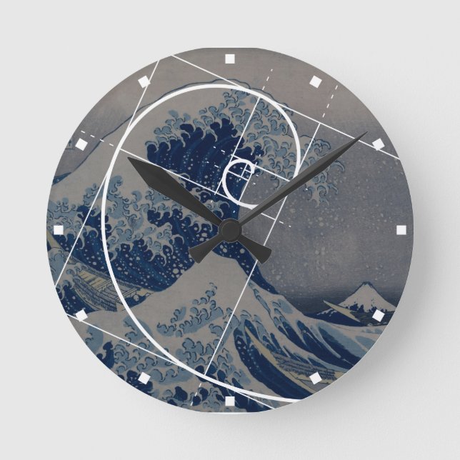Horloge Ronde Hokusai rencontre Fibonacci, Golden Ratio (Recto)