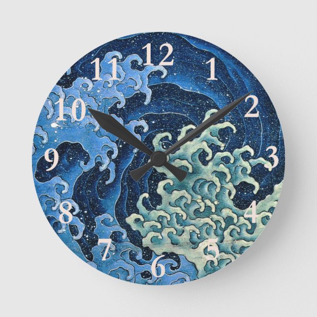 Horloge Ronde Hokusai Vague féminine Océan Vintage (Recto)