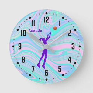 Horloge Ronde Hologramme de basket-ball violet pour filles