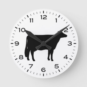 Horloge Ronde Holstein Vache Silhouette Noir et Blanc