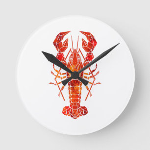 Horloge Ronde Homard polygonal rouge