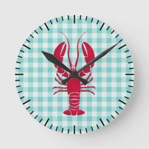 Horloge Ronde Homard sur En vichy bleu