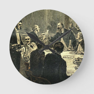 Horloge Ronde Hommes qui boivent au Club Illustration Vintage