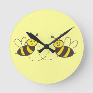 Horloge Ronde Honey Bees with Heart