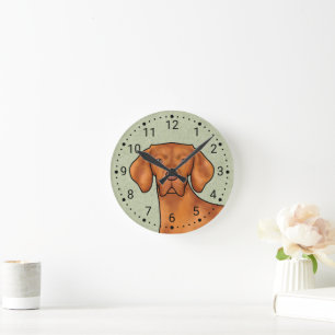 Horloge Ronde Hongrois Vizsla Caricature Pointeur Chien vert têt