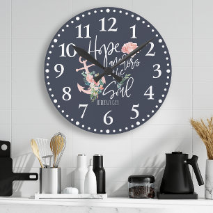 Horloge Ronde Hope Ancres L'âme Floral Religieux