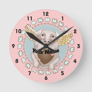 Horloge Ronde Horaires Flying Pig Kiss