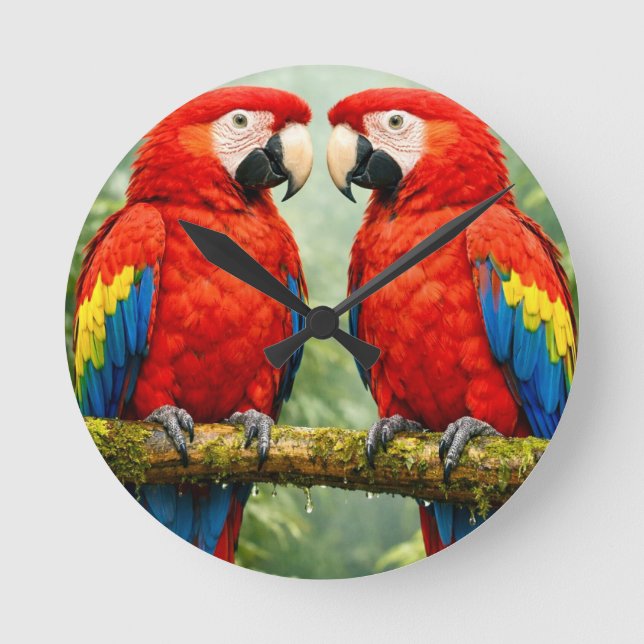 Horloge Ronde “Horloge murale perroquet ara vibrant | (Recto)