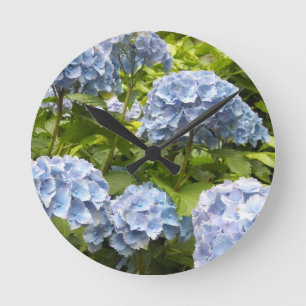 Horloge Ronde Hortensias bleu profond