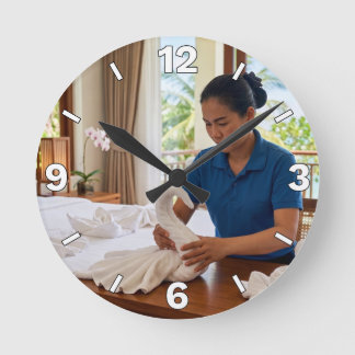 Horloge Ronde Hotel Housekeeping Swan Towel Art Decor