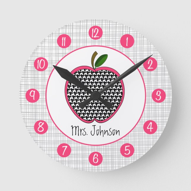 Horloge Ronde Houndstooth Apple Personalized Clock For Teacher (Recto)