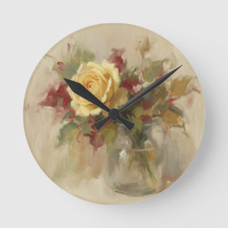 Horloge Ronde "Huile sur toile Rose simple"