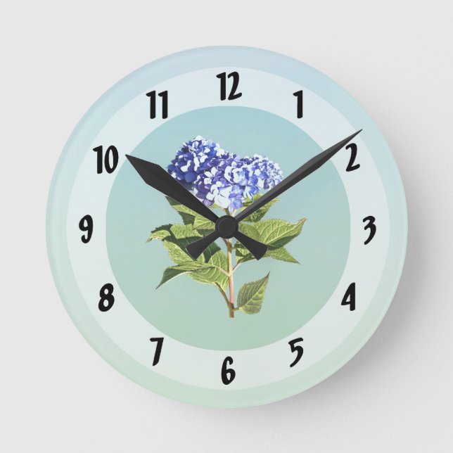 Horloge Ronde Hydrangea Bleue Gracieuse (Recto)