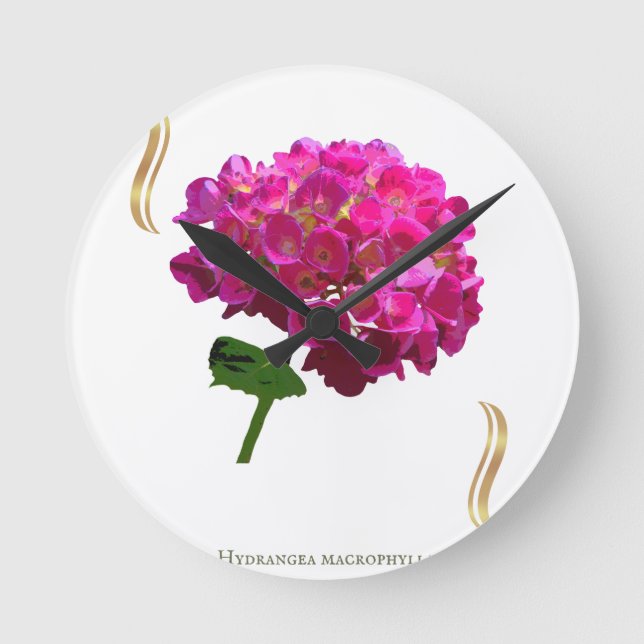 Horloge Ronde Hydrangea Bloom – Vintage Botanical Fuchsia (Recto)