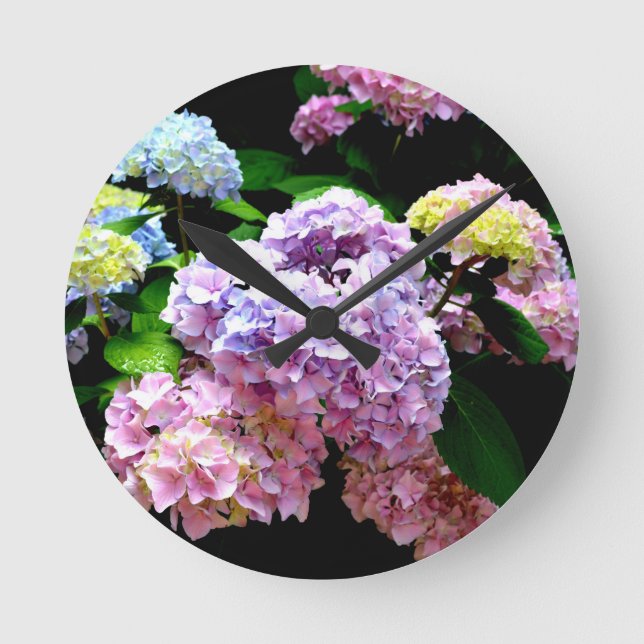 Horloge Ronde Hydrangea garden, rose, bleu, purple floral (Recto)