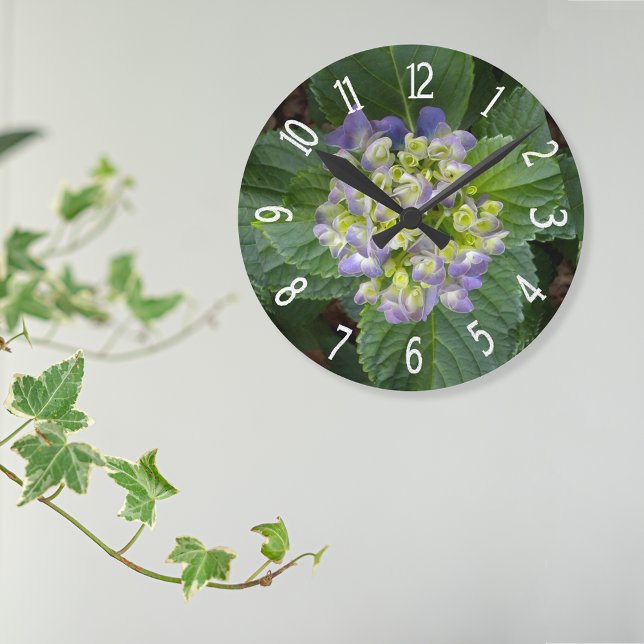 Horloge Ronde Hydrangea Violet Vert Jaune (Créateur téléchargé)