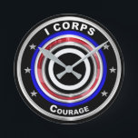 Horloge Ronde I Corps "America's Corps"<br><div class="desc">Display your pride for the fabled I Corps, America's Corps ! I corps is tasked to deploy their units on order to any theater of. Very unique design gift for anyone looking for that one of a enfant special venin. This beautiful and one of a child designed Keepsake Wall Clock...</div>