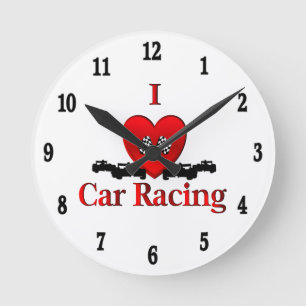 Horloge Ronde I Heart Car Racing Black Numbers