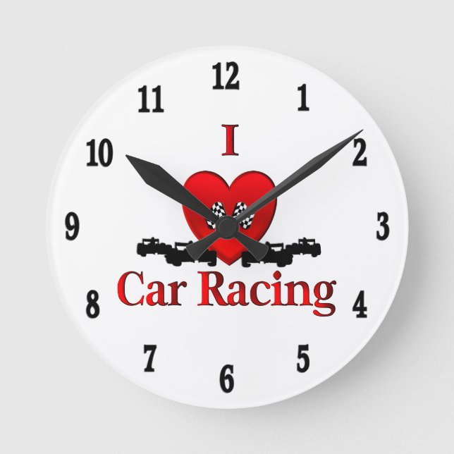 Horloge Ronde I Heart Car Racing Black Numbers (Recto)