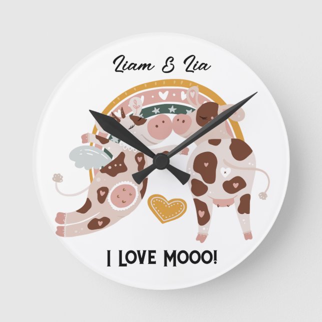 Horloge Ronde I Looo Mooo Cute Cow Customisé Cadeau Lui (Recto)