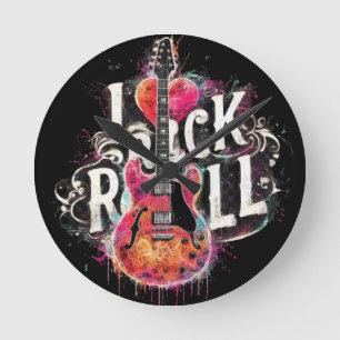 Horloge Ronde I Love Rock N Roll Guitare Électrique Peinture
