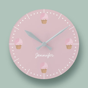 Horloge Ronde Ice Cream Cone Modern Pink Kitchen