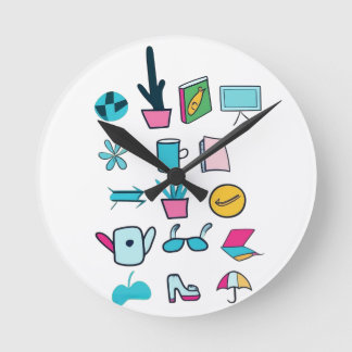 Horloge Ronde Icônes Abstraites Colorées Avec Articles De Tous L