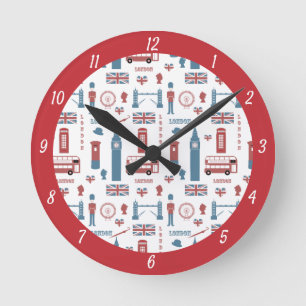 Horloge Ronde Icônes de Londres, Big Ben, Angleterre Flag, Doubl