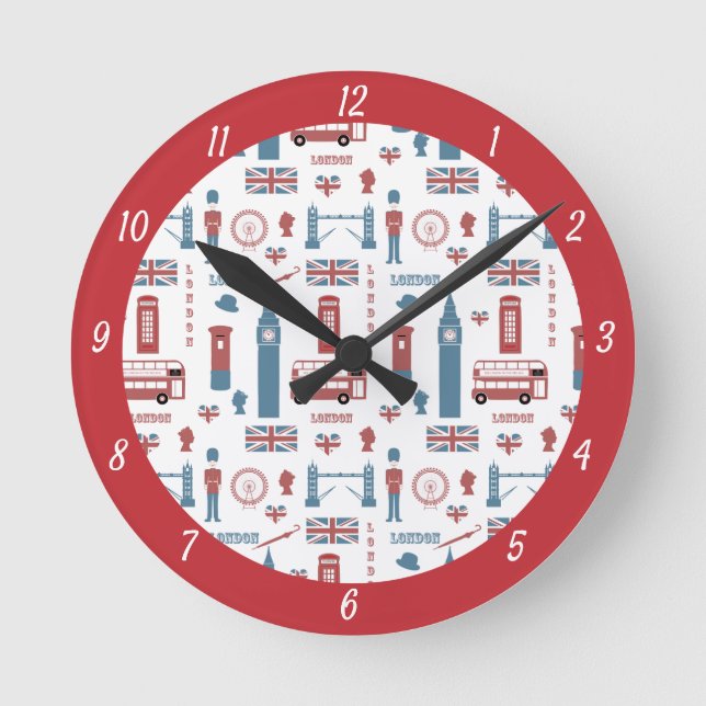 Horloge Ronde Icônes de Londres, Big Ben, Drapeau d'Angleterre,  (Recto)