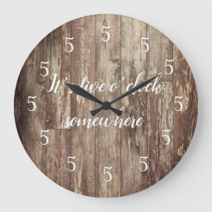 Horloge Ronde Il est 5 heures quelque part Shiplap Grande horlog