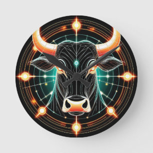 Horloge Ronde Illustration abstraite de Taureau lumineux