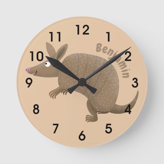 Horloge Ronde Illustration amusante de caricature de l'armadillo (Recto)