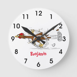 Horloge Ronde Illustration amusante de dessin animé de poulet co