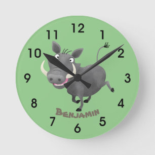 Horloge Ronde Illustration amusante d'un cochon de phacochère af