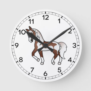 Horloge Ronde Illustration Brown du cheval de Trot en dessin de