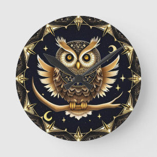 Horloge Ronde Illustration complexe de hibou nocturne