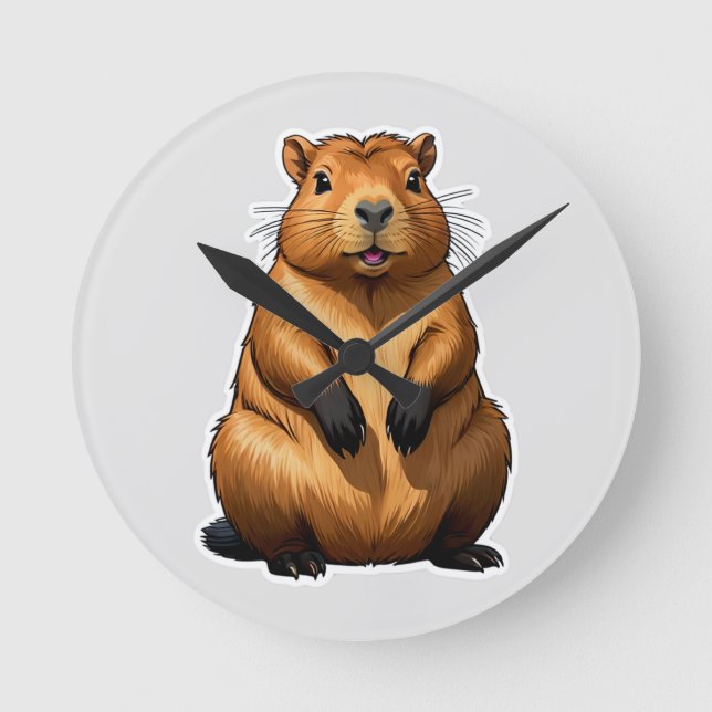 Horloge Ronde Illustration d'animal de rongeur de Capybara migno (Recto)