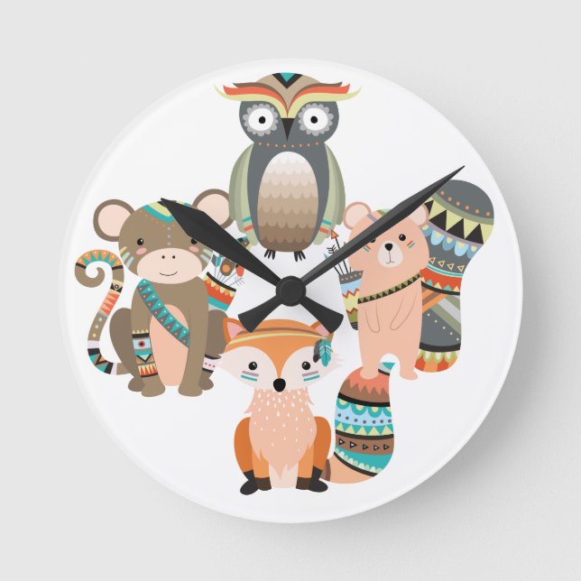 Horloge Ronde Illustration d'animaux des forêts tribales (Recto)