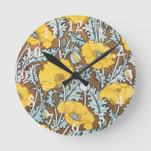 Horloge Ronde Illustration d'art de pavot motif floral