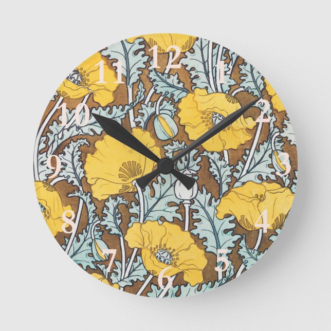 Horloge Ronde Illustration d'art de pavot motif floral (Recto)