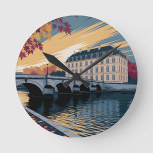 Horloge Ronde Illustration d'art de ville européenne au bord de