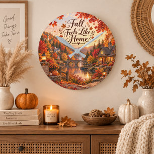 Horloge Ronde Illustration d'automne rustique qui ressemble à la