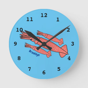 Horloge Ronde Illustration de calamar rose