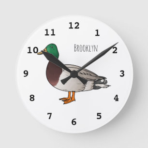 Horloge Ronde Illustration de canard colvert en dessin animé
