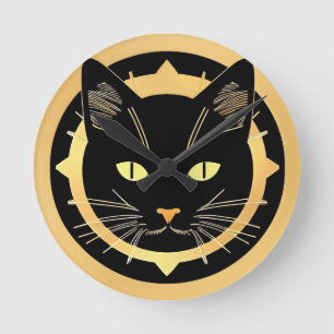 Horloge Ronde Illustration de chat noir stylisée