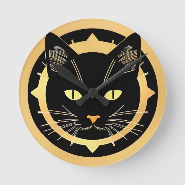 Horloge Ronde Illustration de chat noir stylisée (Recto)