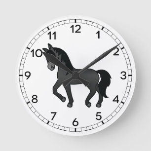 Horloge Ronde Illustration de cheval au trot de dessin animé mig
